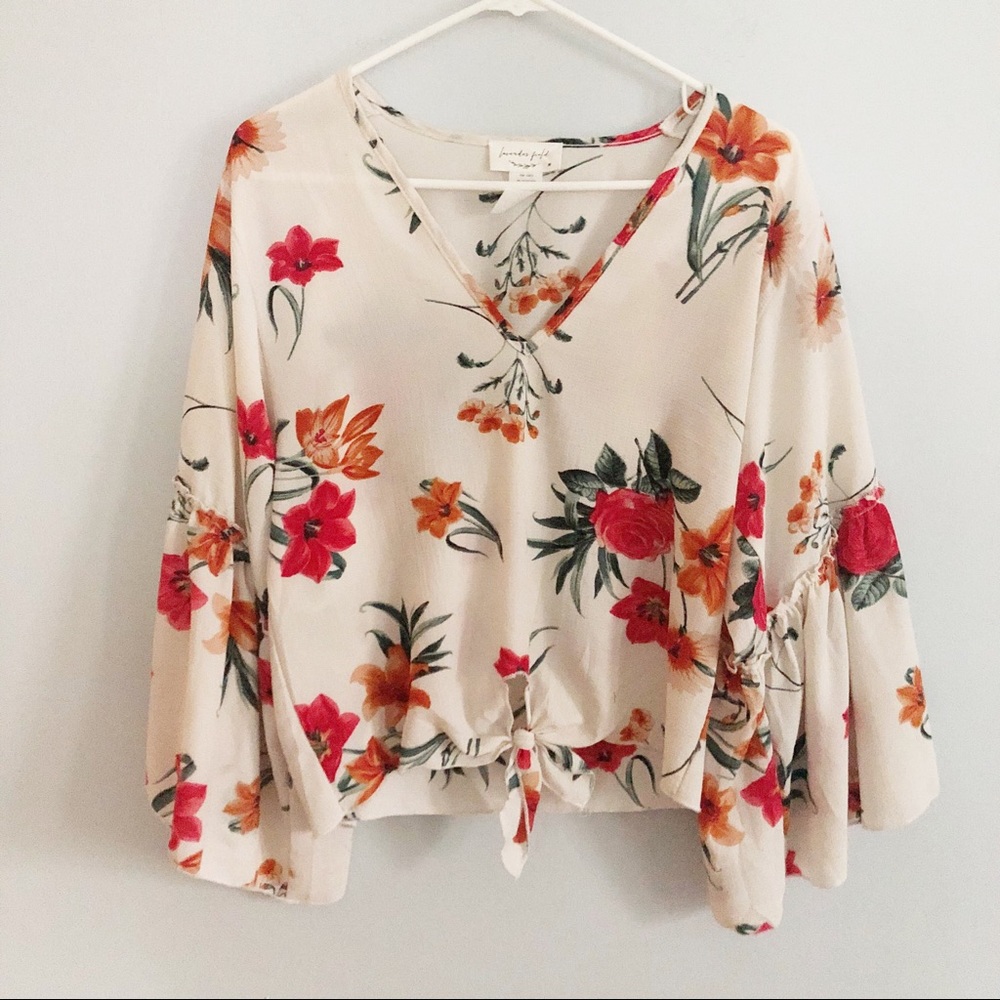 LAVENDER FIELD Anthro Floral Tie Knot Blouse